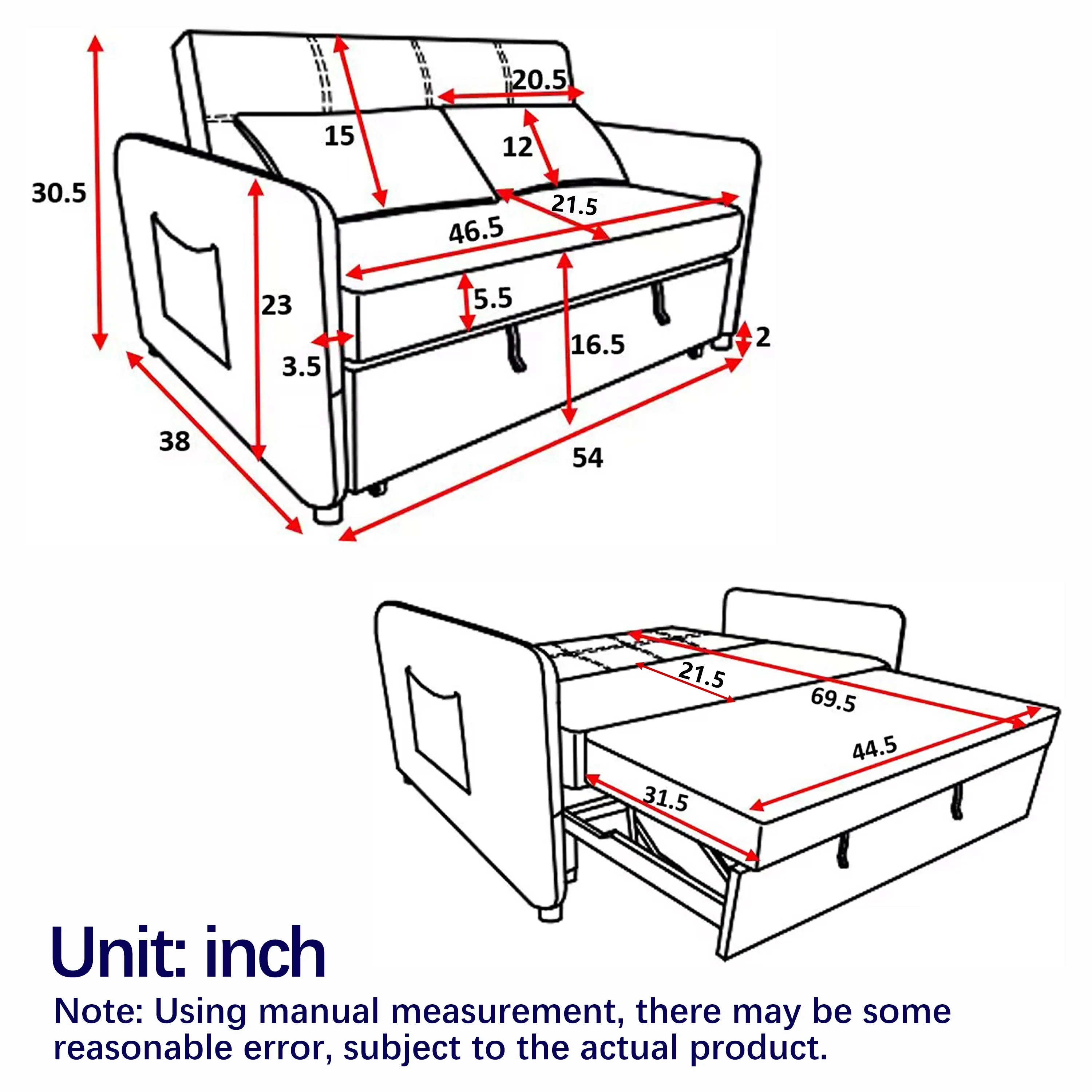 3-in-1 Versatile Velvet Double Convertible Sofa Bed