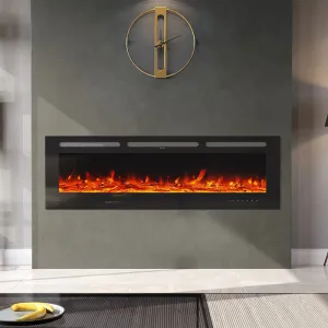 70'' 80" Electric Fireplace Wall Mounted Recessed Into Fire 9 Fuel Bed Color