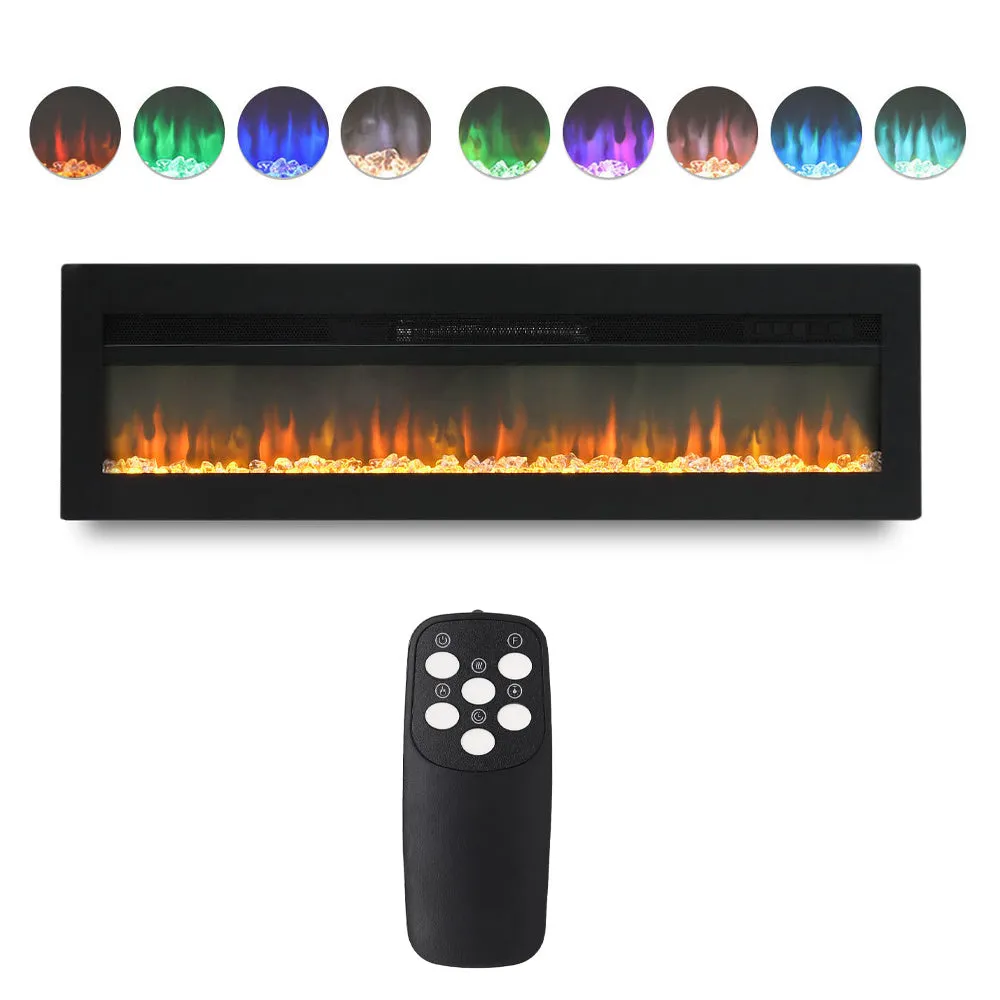 70'' 80" Electric Fireplace Wall Mounted Recessed Into Fire 9 Fuel Bed Color