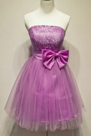 A-Line Strapless Appliques Bowknot Short Homecoming Dress Party Dress PG120