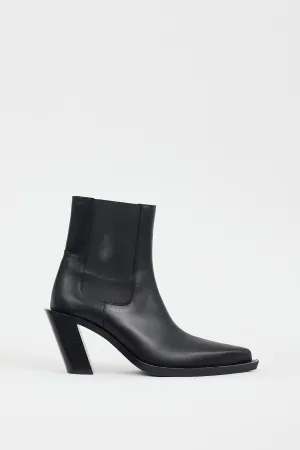 Black Leather Angled Heel Chelsea Boot