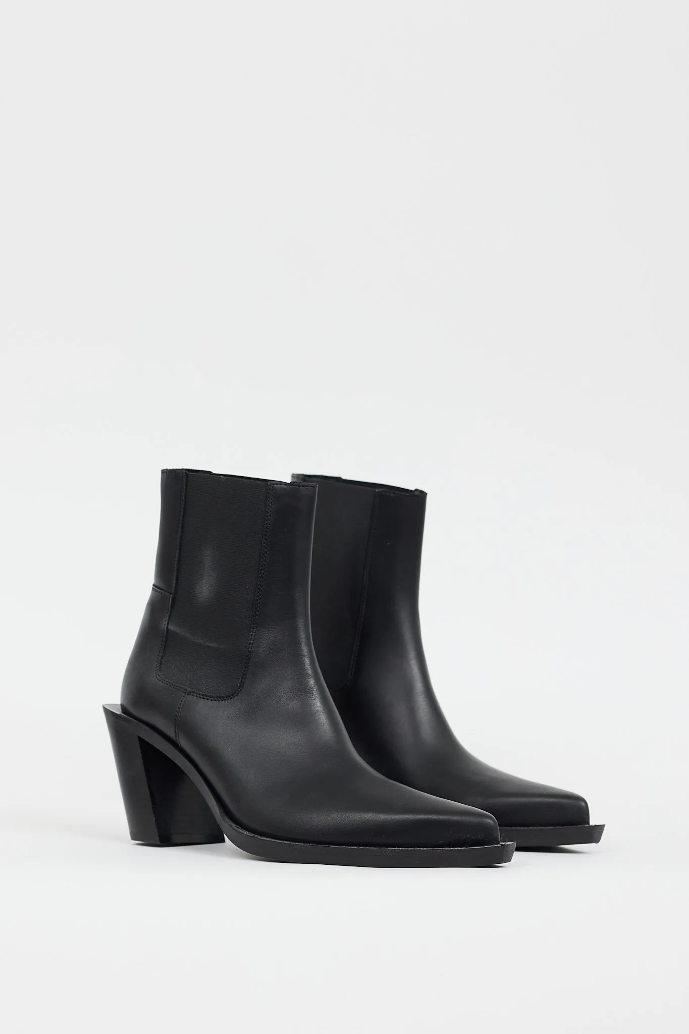 Black Leather Angled Heel Chelsea Boot