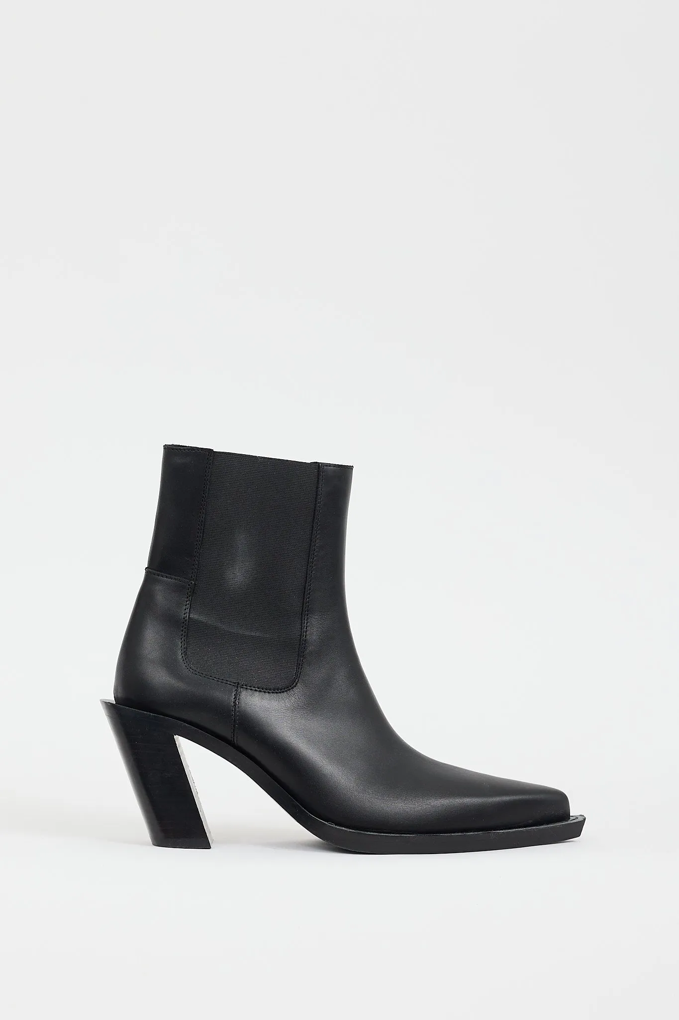 Black Leather Angled Heel Chelsea Boot