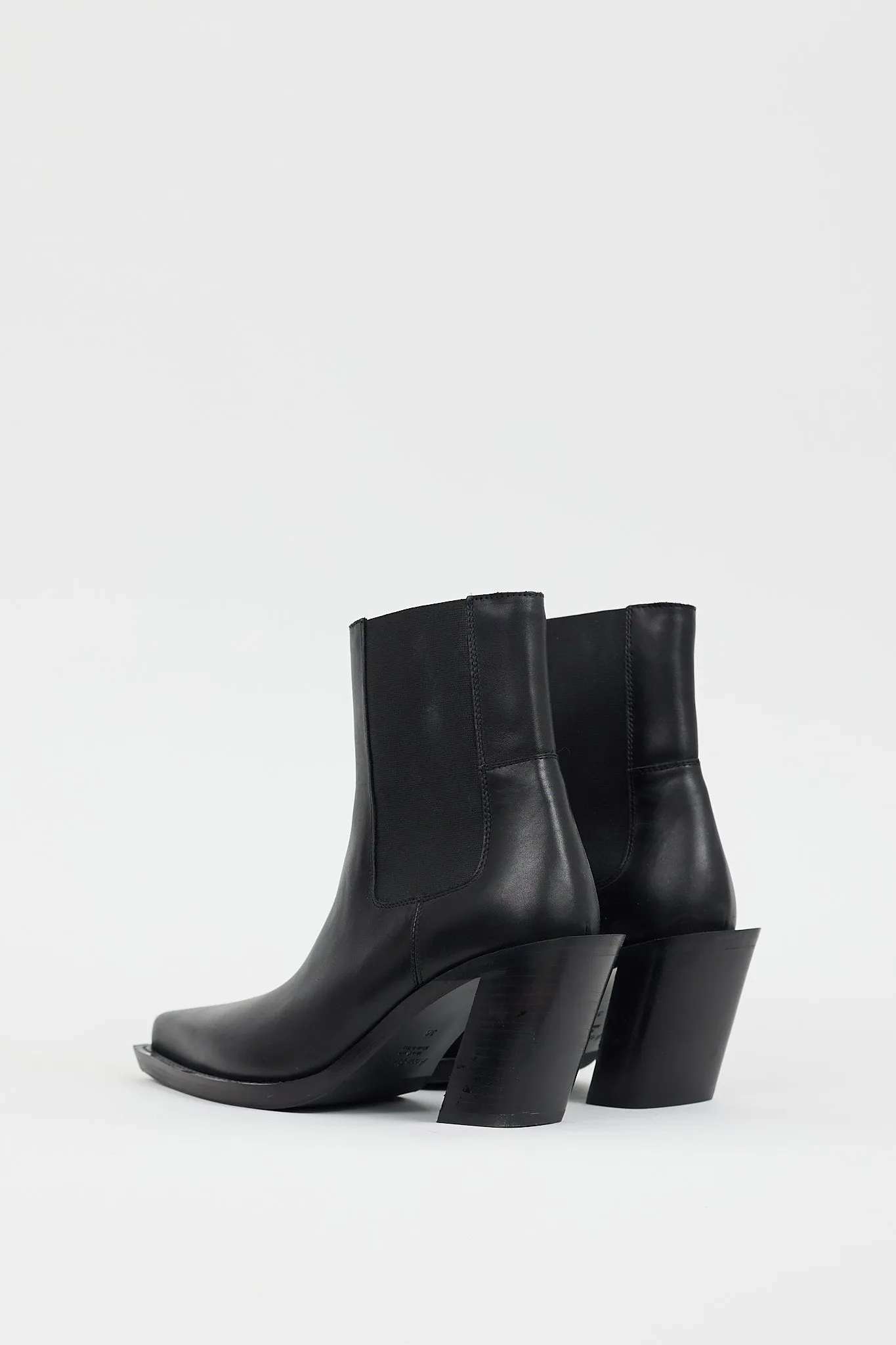 Black Leather Angled Heel Chelsea Boot