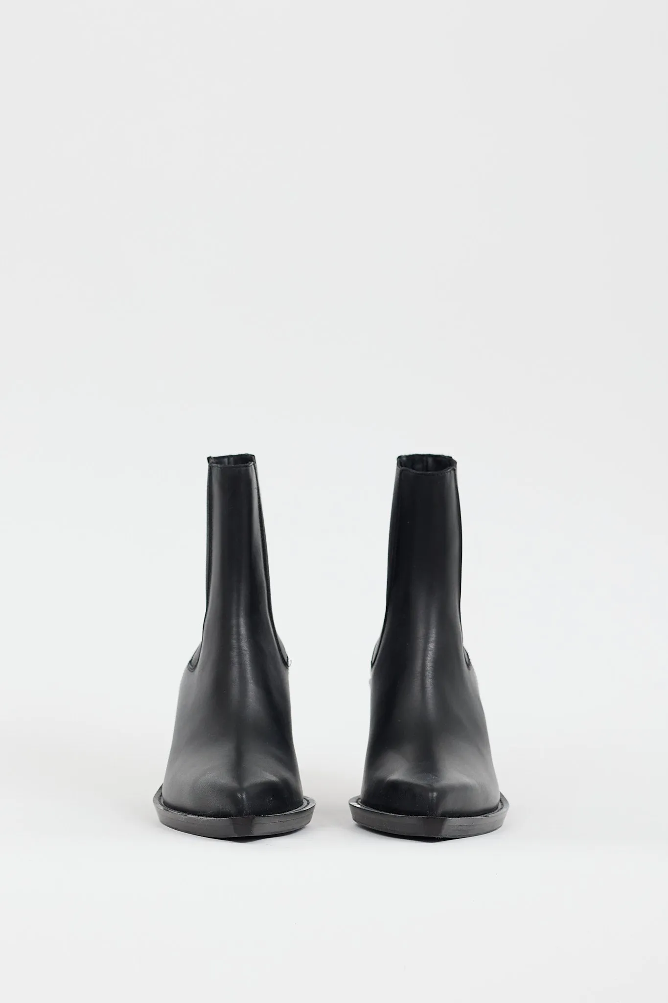 Black Leather Angled Heel Chelsea Boot
