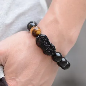 Black Obsidian Bracelet, Feng Shui Black Obsidian Wealth Bracelet