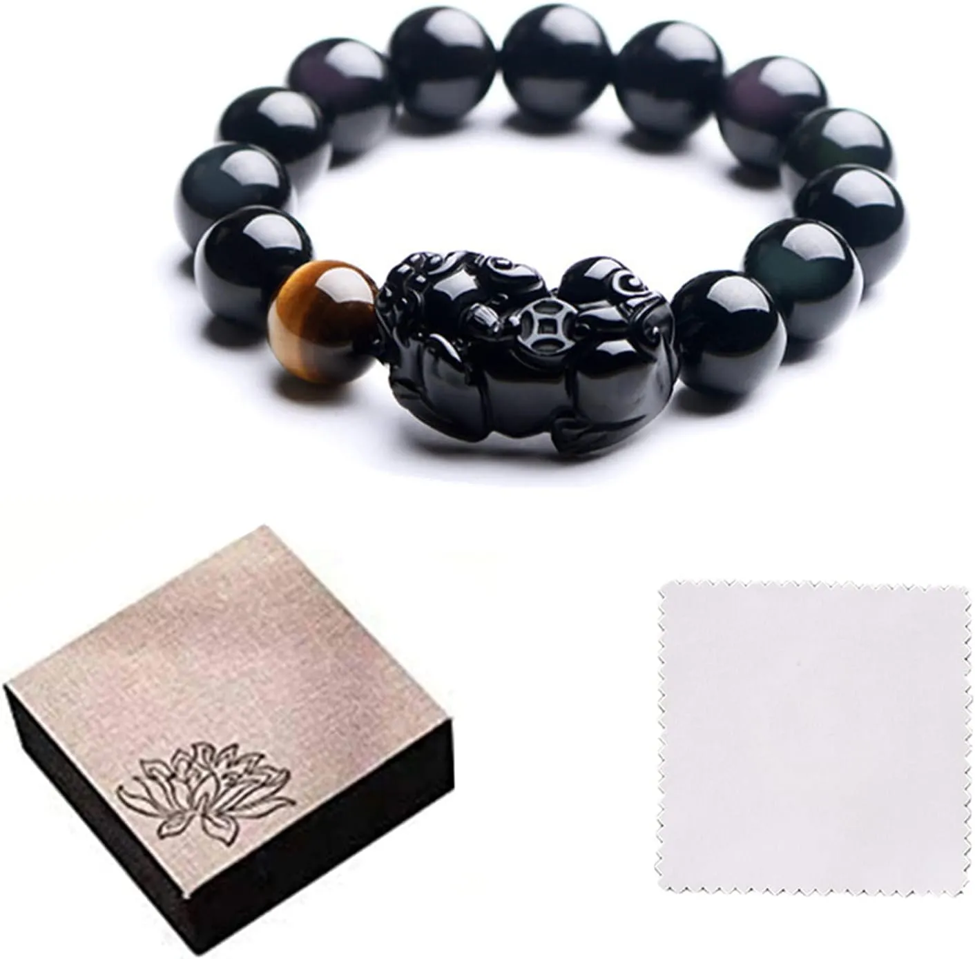 Black Obsidian Bracelet, Feng Shui Black Obsidian Wealth Bracelet
