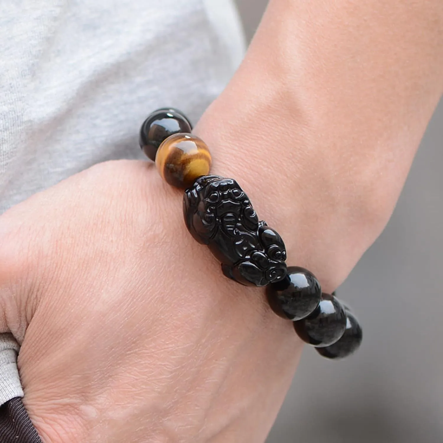 Black Obsidian Bracelet, Feng Shui Black Obsidian Wealth Bracelet