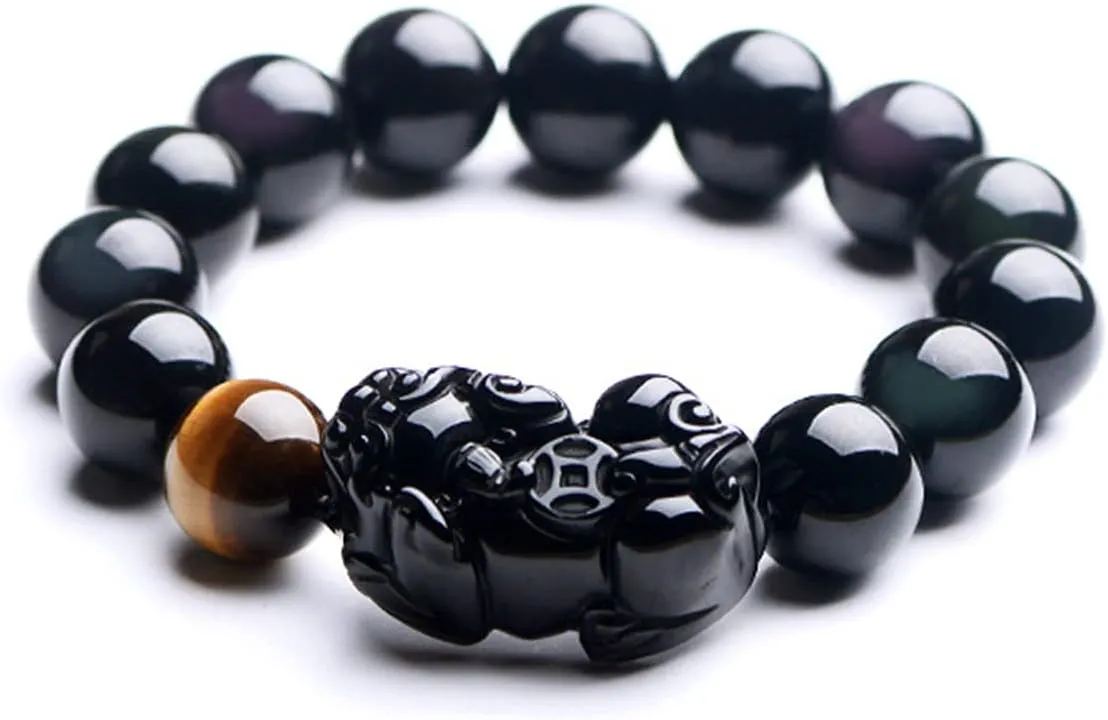 Black Obsidian Bracelet, Feng Shui Black Obsidian Wealth Bracelet