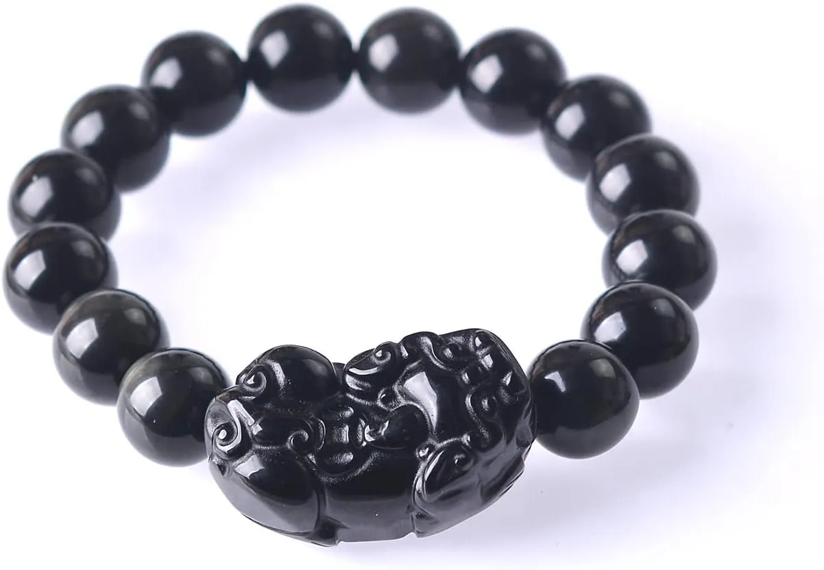 Black Obsidian Bracelet, Feng Shui Black Obsidian Wealth Bracelet