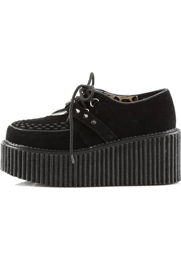 CREEPER-206 [Black Suede] | PLATFORM CREEPERS [IN STOCK] FAULTY**