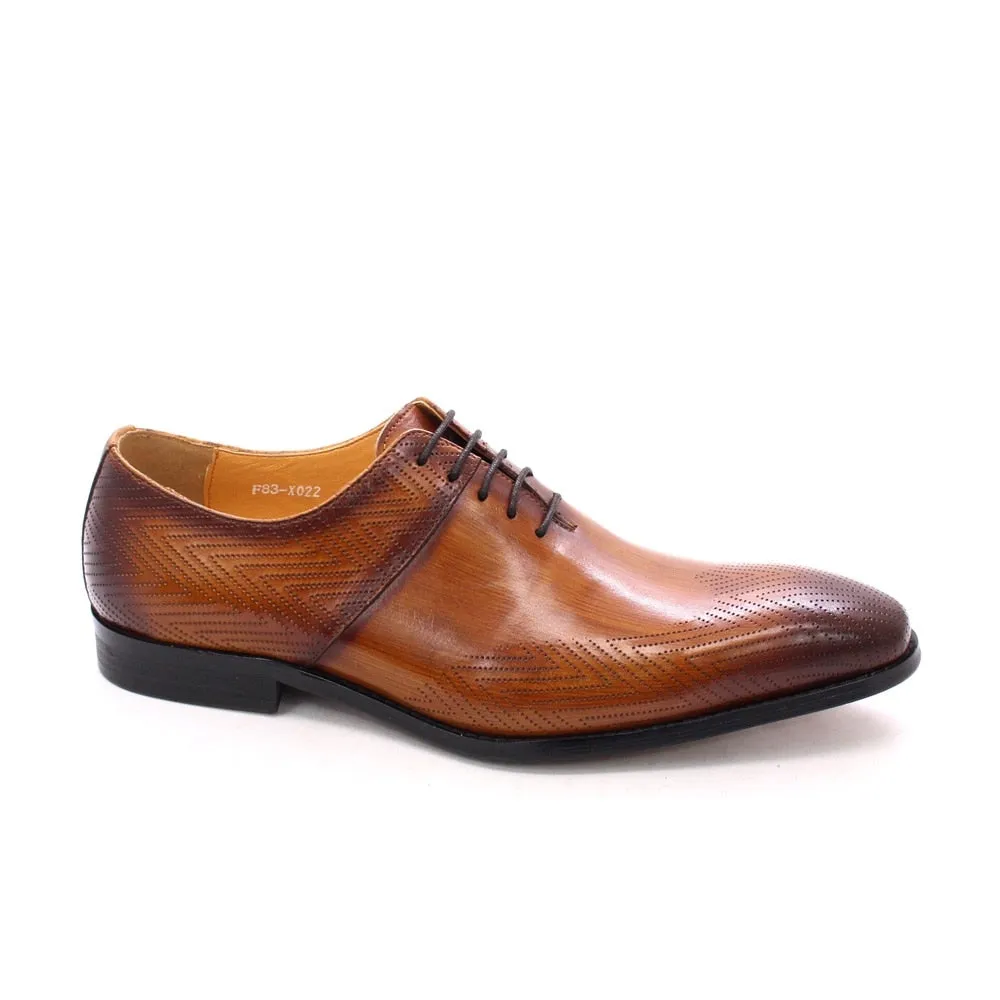 Genuine Leather Jagged Pattern Brown Oxford Shoes