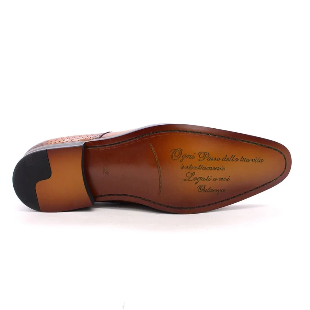 Genuine Leather Jagged Pattern Brown Oxford Shoes