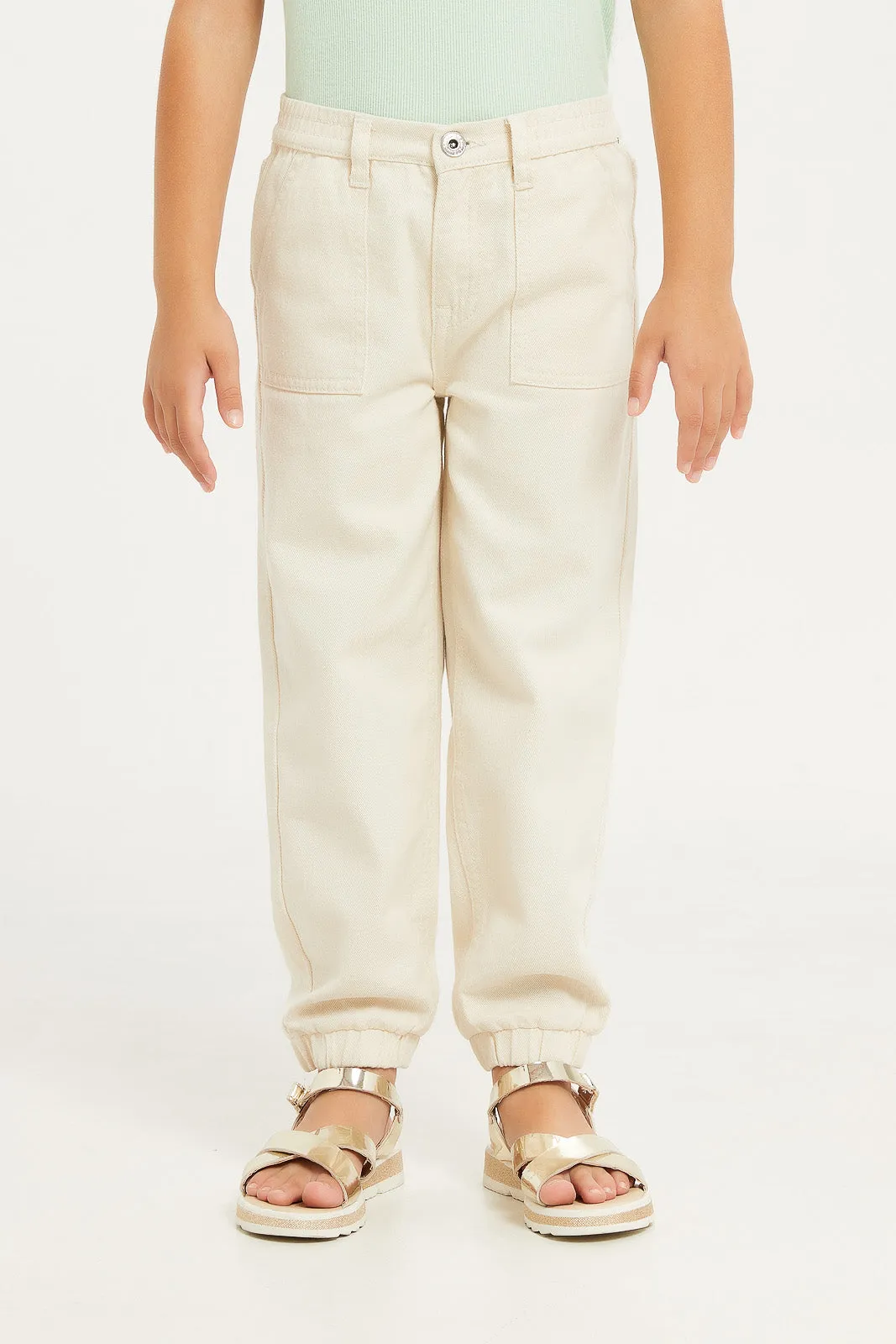 Girls Ecru Jogger Jeans