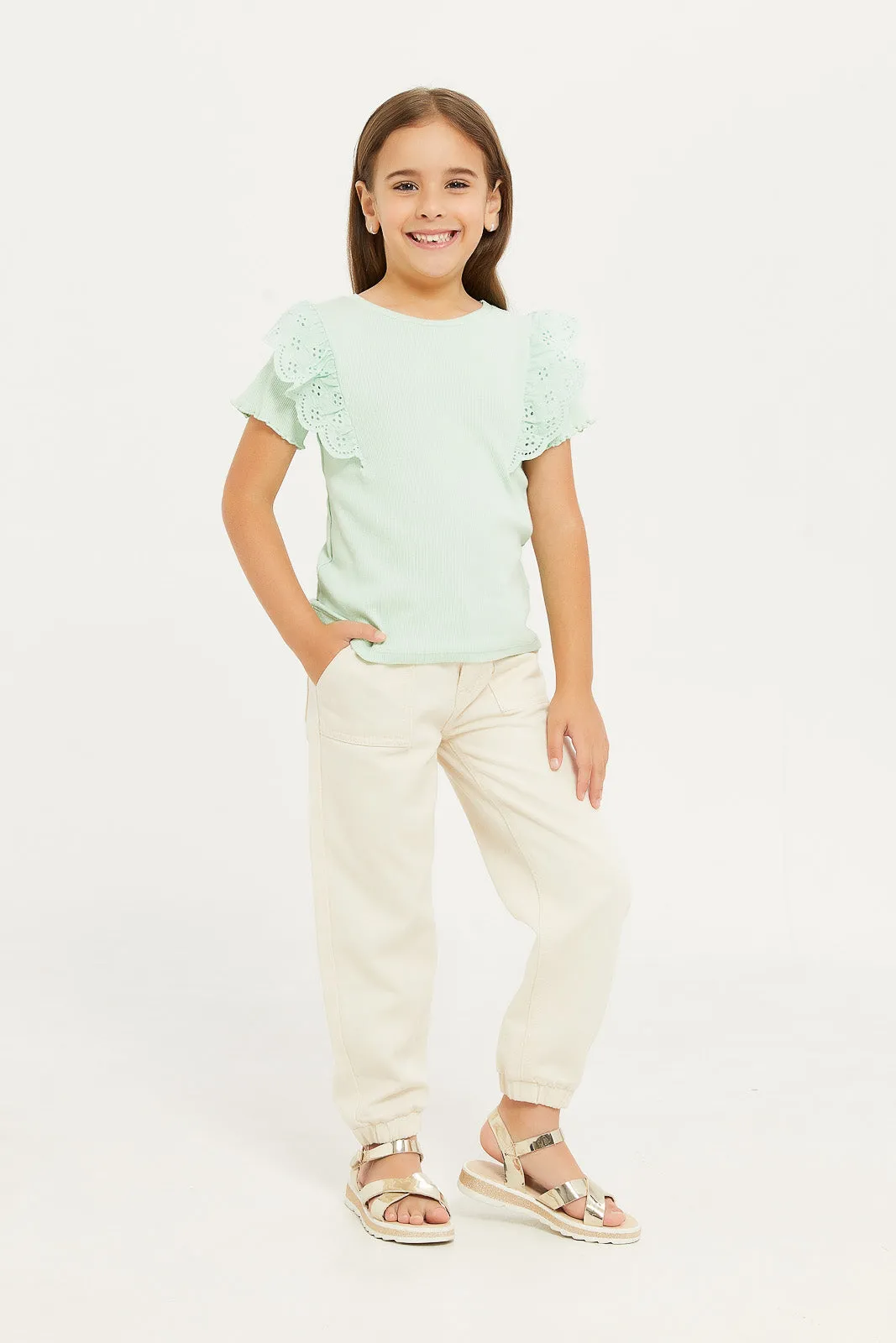 Girls Ecru Jogger Jeans