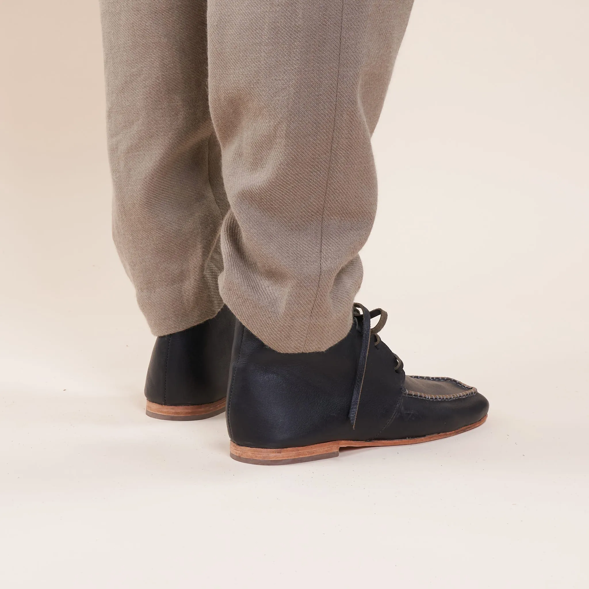 Hi-Top Moccasin, Plant Dyed Black Vegetable Tanned Leather