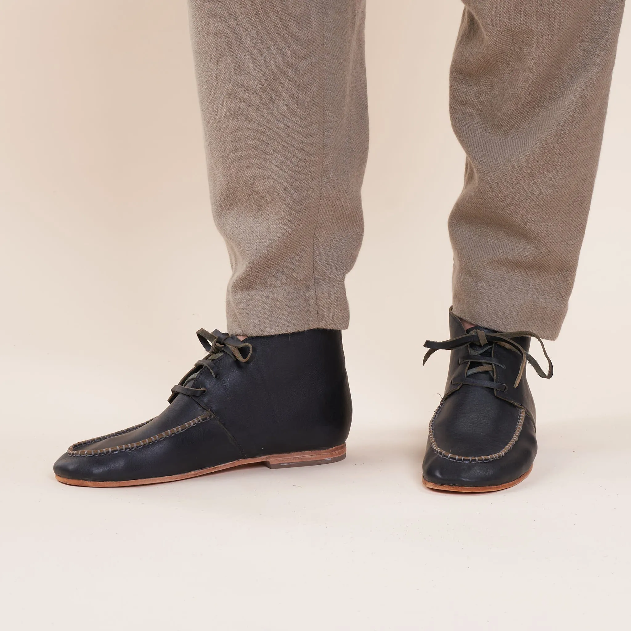 Hi-Top Moccasin, Plant Dyed Black Vegetable Tanned Leather