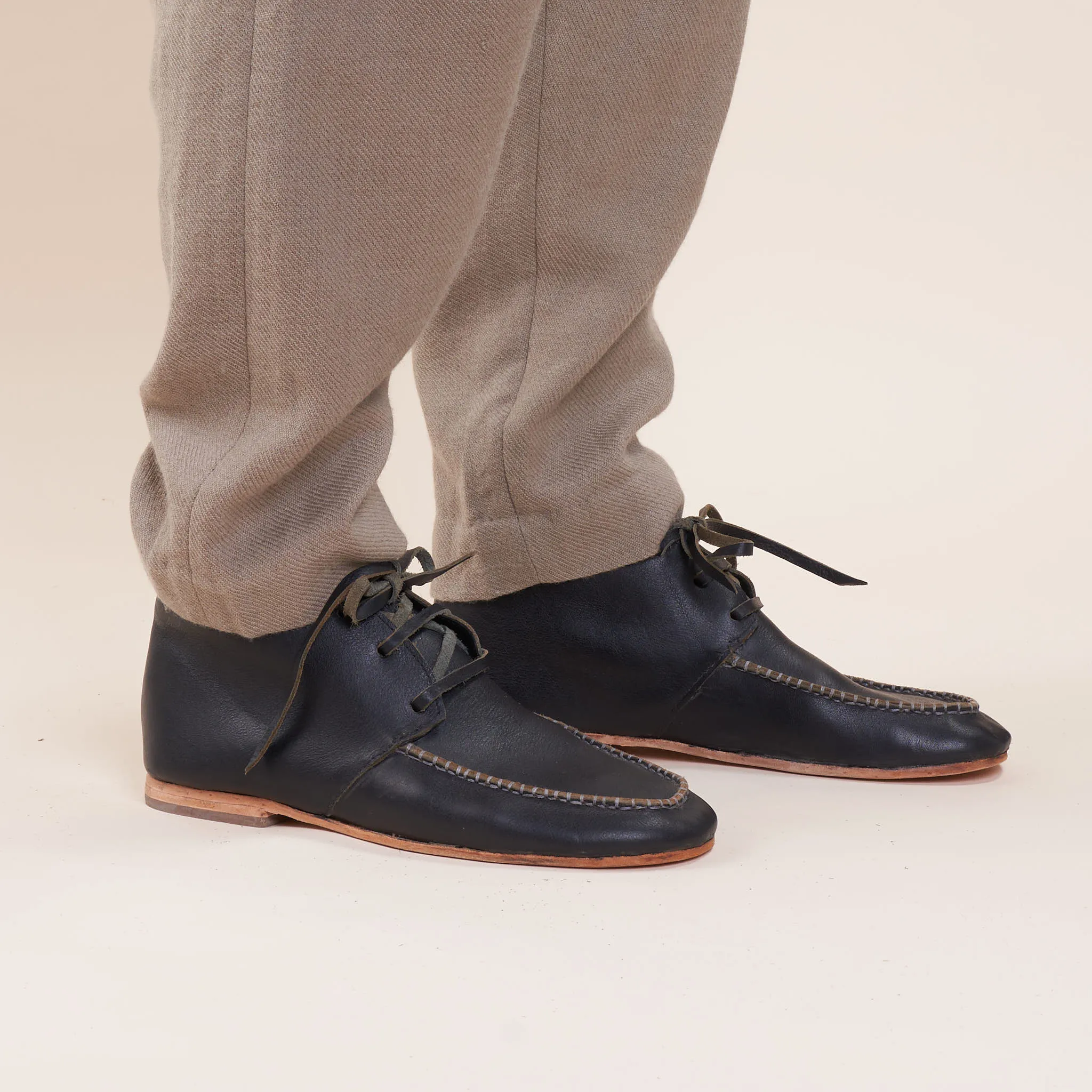 Hi-Top Moccasin, Plant Dyed Black Vegetable Tanned Leather
