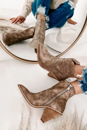 IMPERFECT "Ramblin' Man" Faux Suede Studded Sole Booties (Champagne)