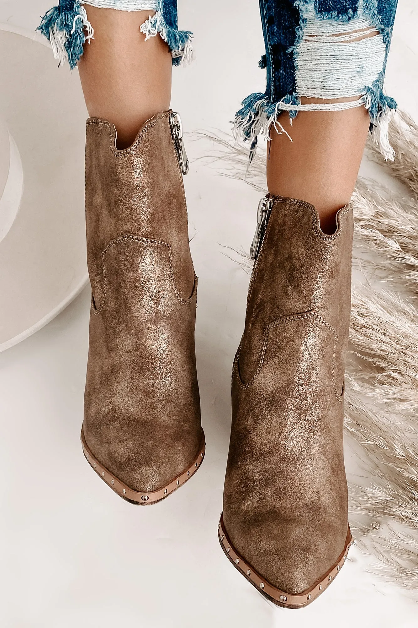 IMPERFECT "Ramblin' Man" Faux Suede Studded Sole Booties (Champagne)