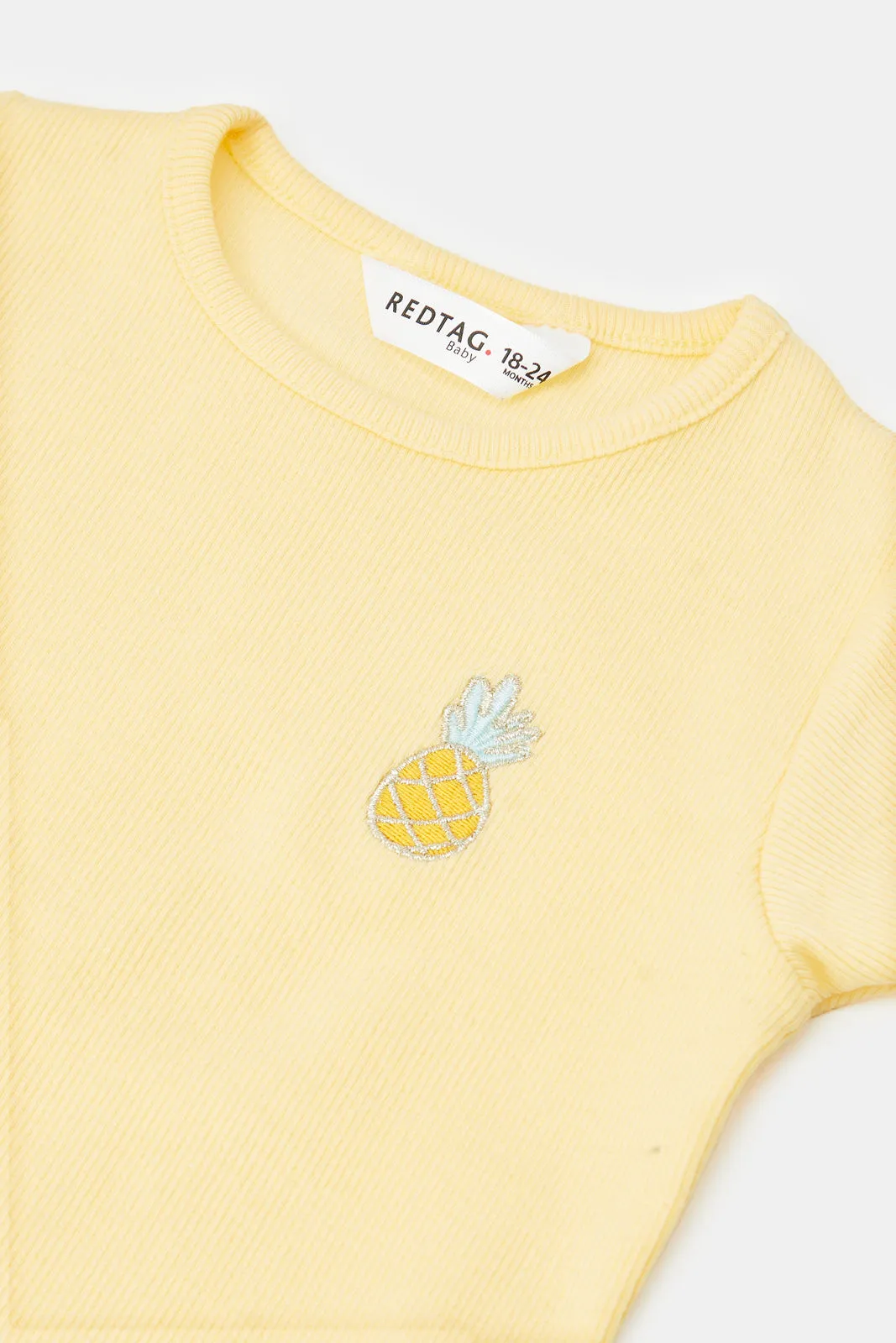 Infant Girls Yellow Pineapple Embroidery Logo T-Shirt