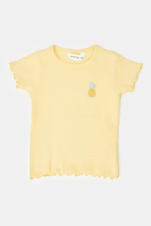 Infant Girls Yellow Pineapple Embroidery Logo T-Shirt