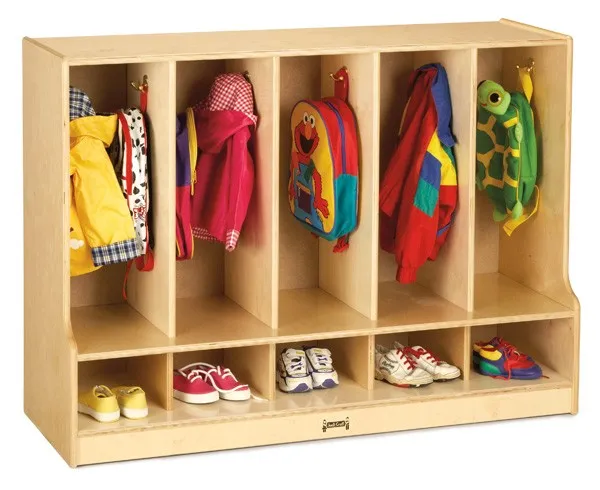 Jonti-Craft® Toddler 5 Section Coat Locker with Step - with Clear Trays