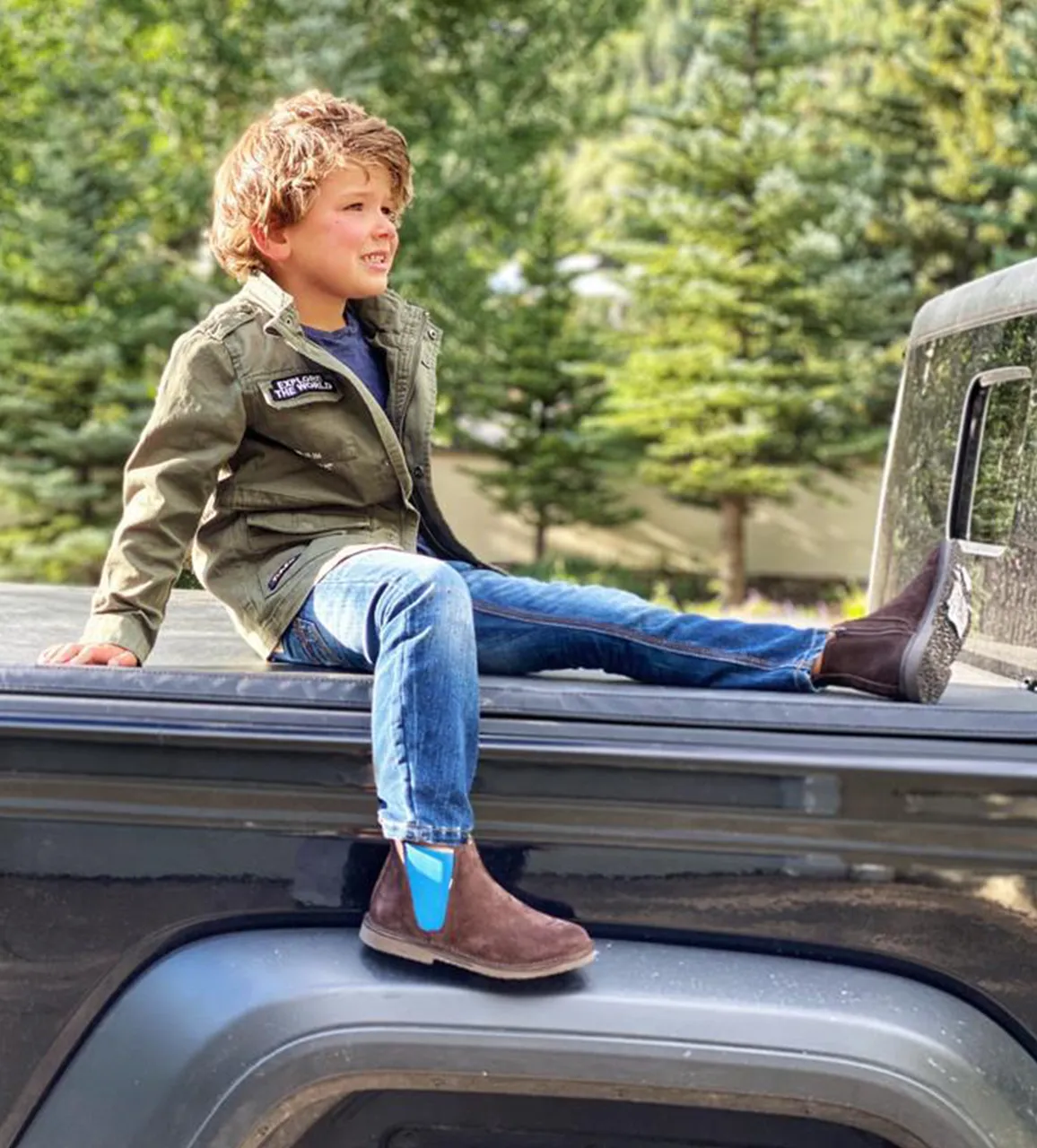 Kid's Childrenchic® Mocha Suede Chelsea Boots with Blue Elastic by childrenchic