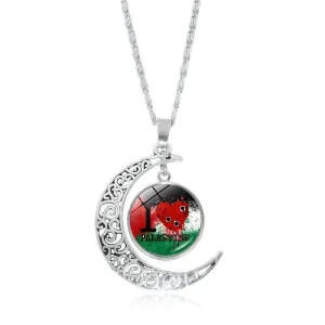 MAC077 Women's Versatile Silver keffiyeh Hollow Moon Pendant Necklace