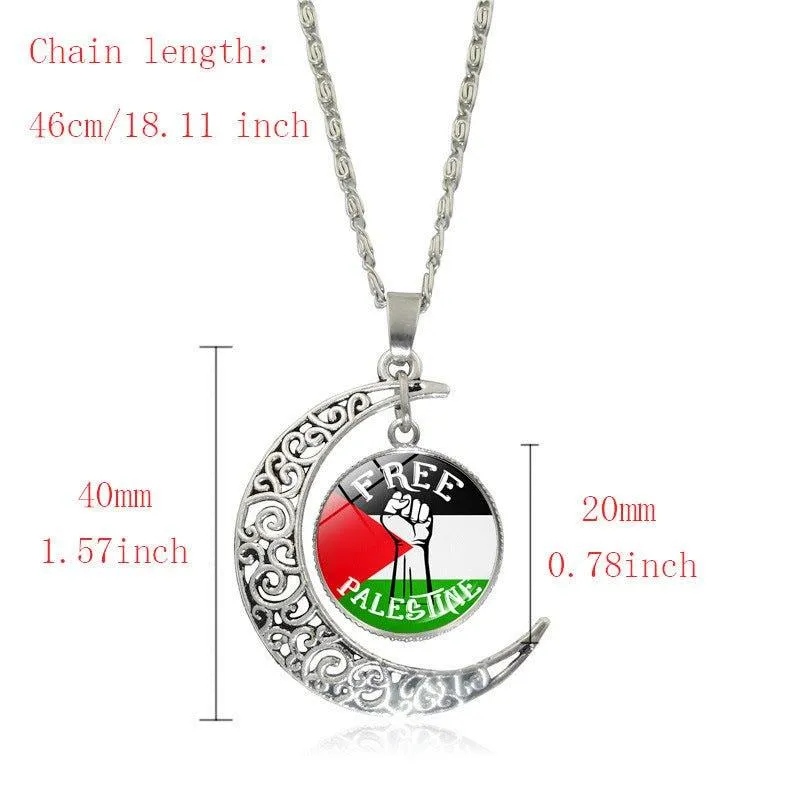 MAC077 Women's Versatile Silver keffiyeh Hollow Moon Pendant Necklace