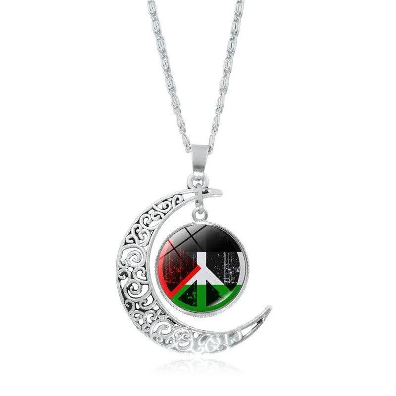 MAC077 Women's Versatile Silver keffiyeh Hollow Moon Pendant Necklace