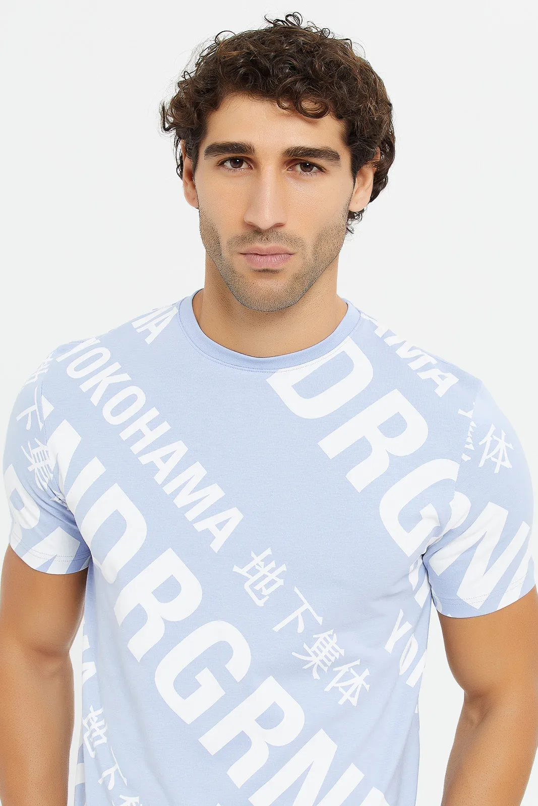Men Blue Print T-Shirt