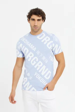 Men Blue Print T-Shirt