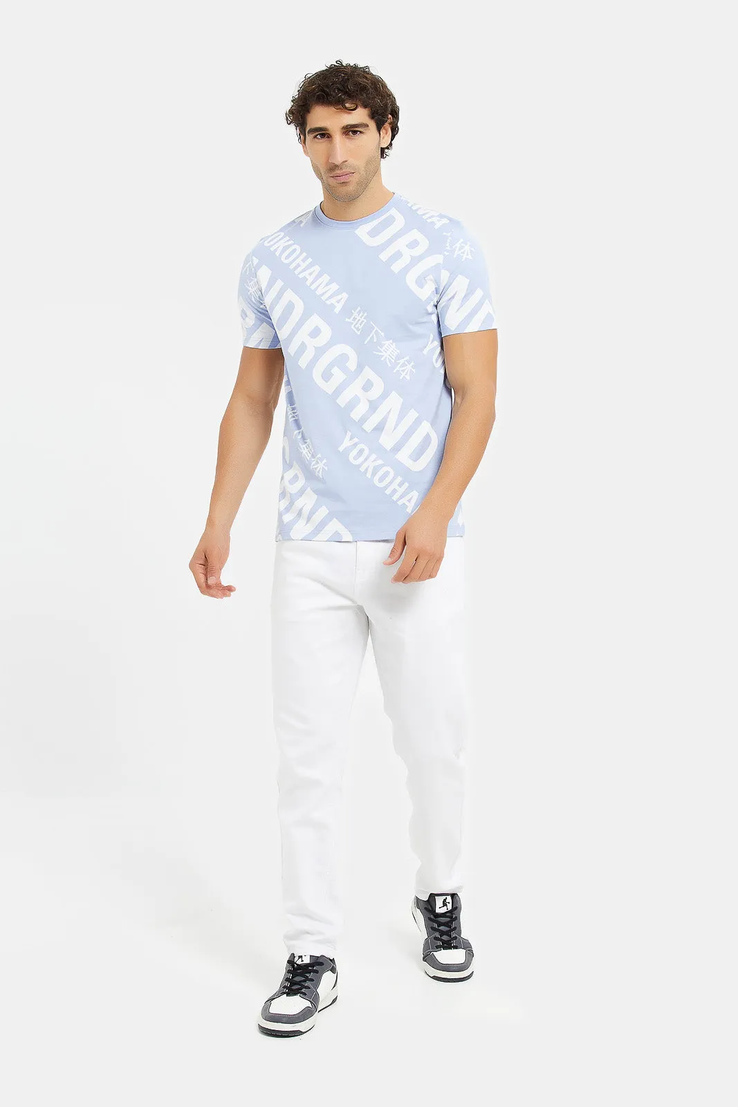 Men Blue Print T-Shirt