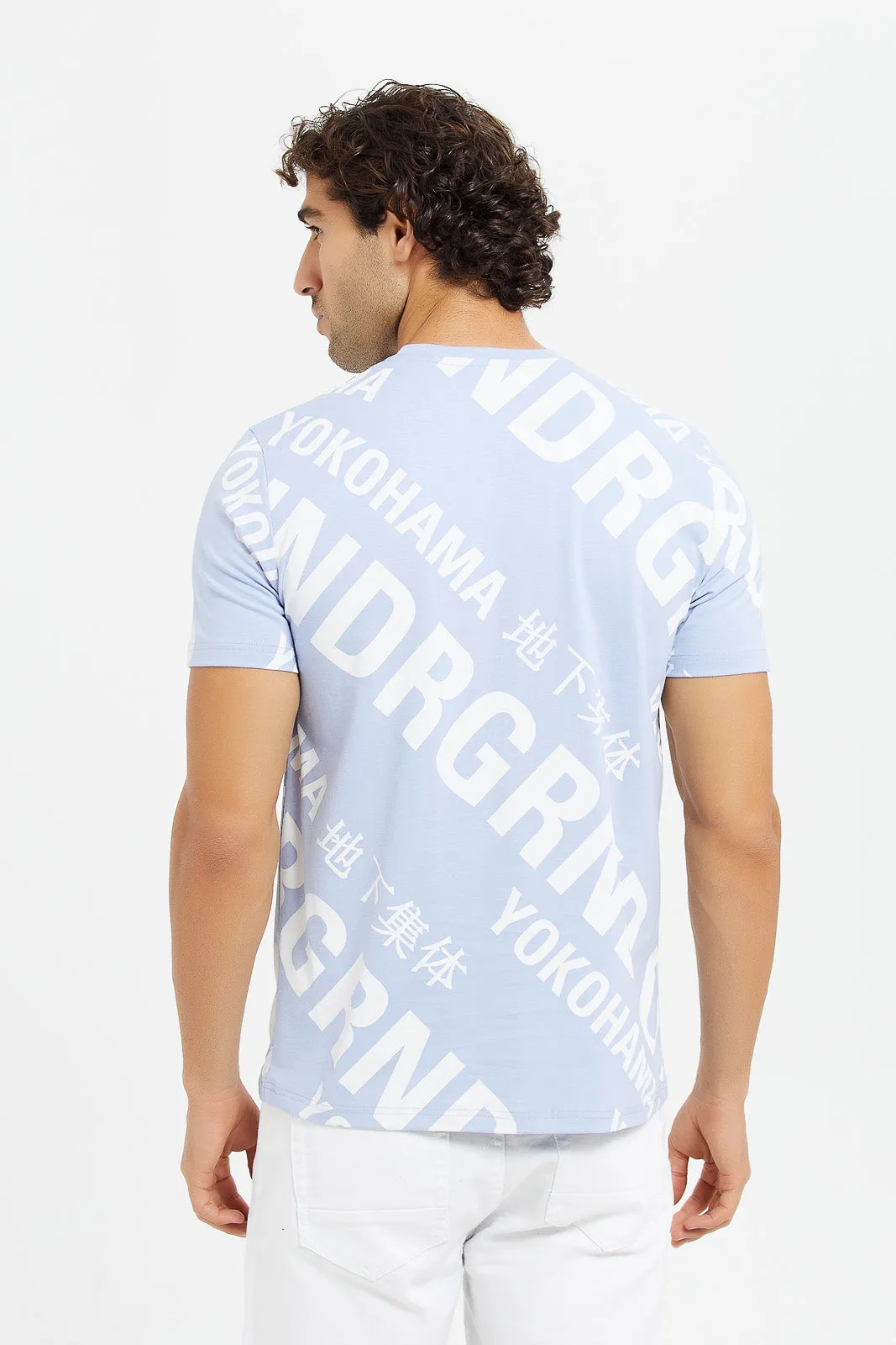 Men Blue Print T-Shirt