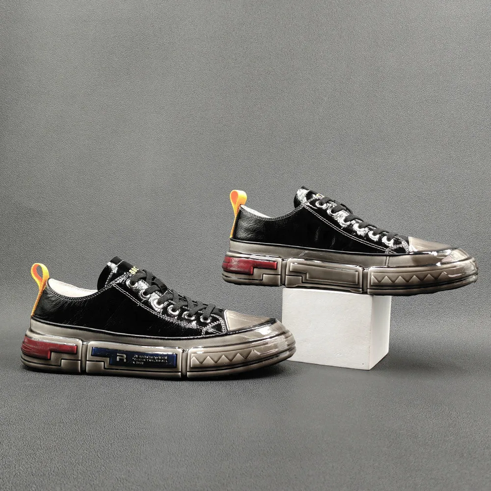 Men Fashion Glued Leather Casual Sneakers