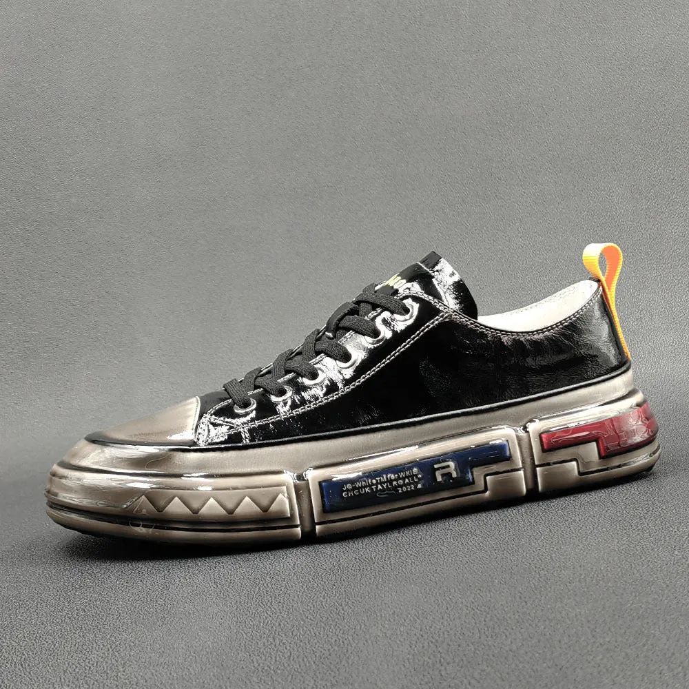 Men Fashion Glued Leather Casual Sneakers