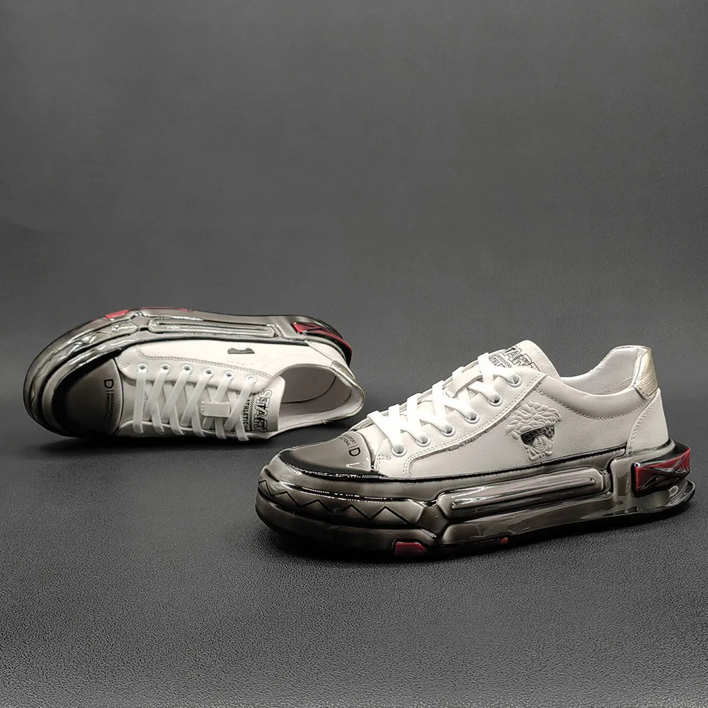 Men Fashion Leather Glossy Casual Sneakers