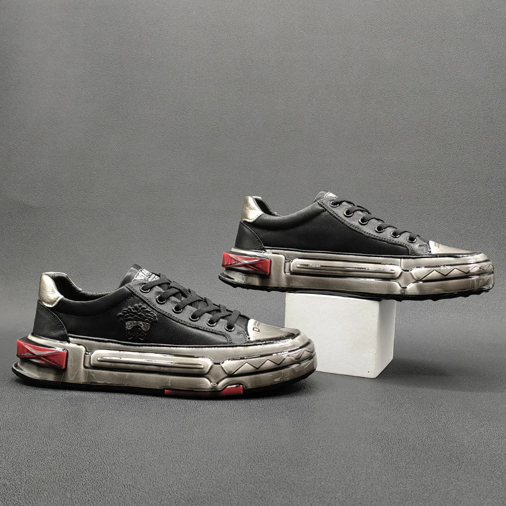 Men Fashion Leather Glossy Casual Sneakers