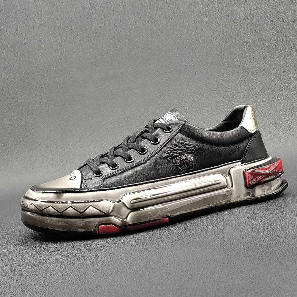 Men Fashion Leather Glossy Casual Sneakers