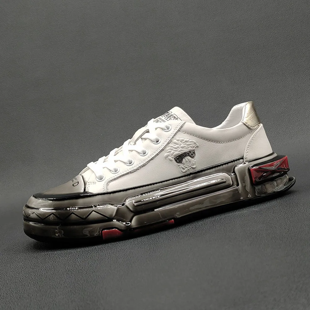 Men Fashion Leather Glossy Casual Sneakers