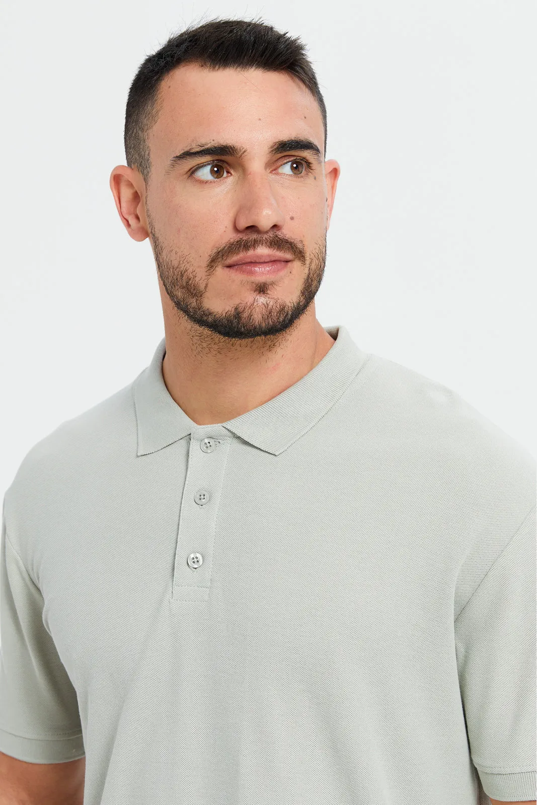 Men Grey Basic Polo Shirt