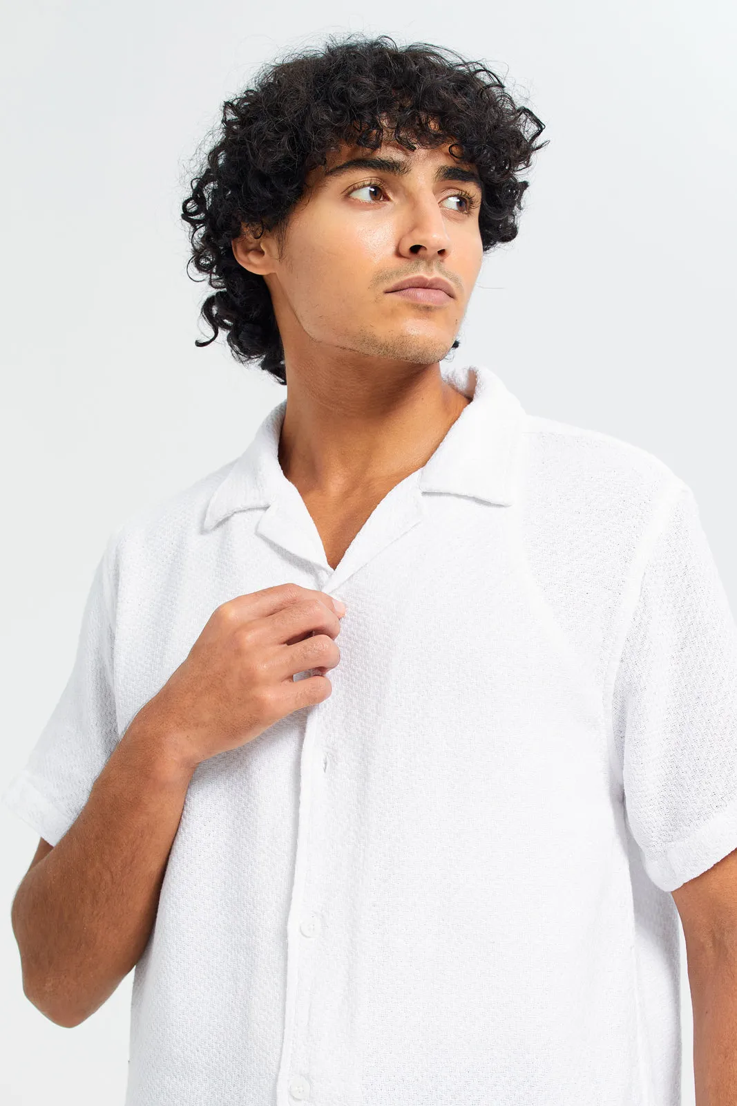 Men White Jacquard Shirt