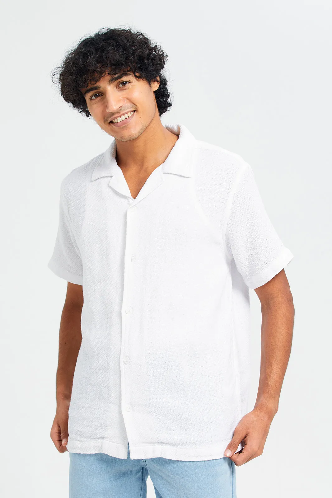 Men White Jacquard Shirt