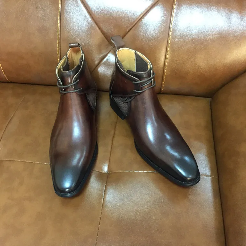 Mens Leather Ankle Boots Brown  Calf Leather