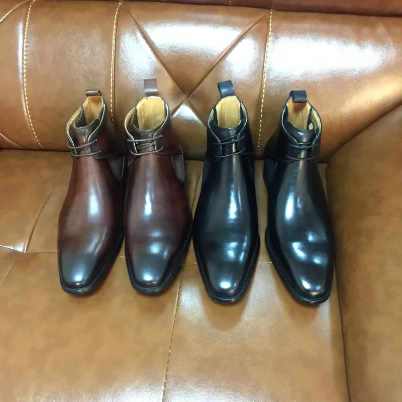 Mens Leather Ankle Boots Brown  Calf Leather