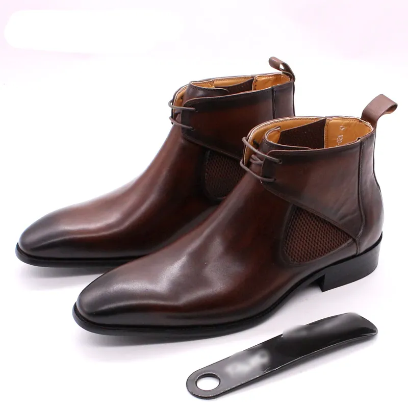 Mens Leather Ankle Boots Brown  Calf Leather