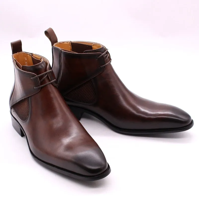 Mens Leather Ankle Boots Brown  Calf Leather