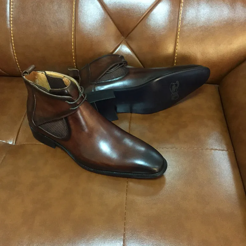 Mens Leather Ankle Boots Brown  Calf Leather
