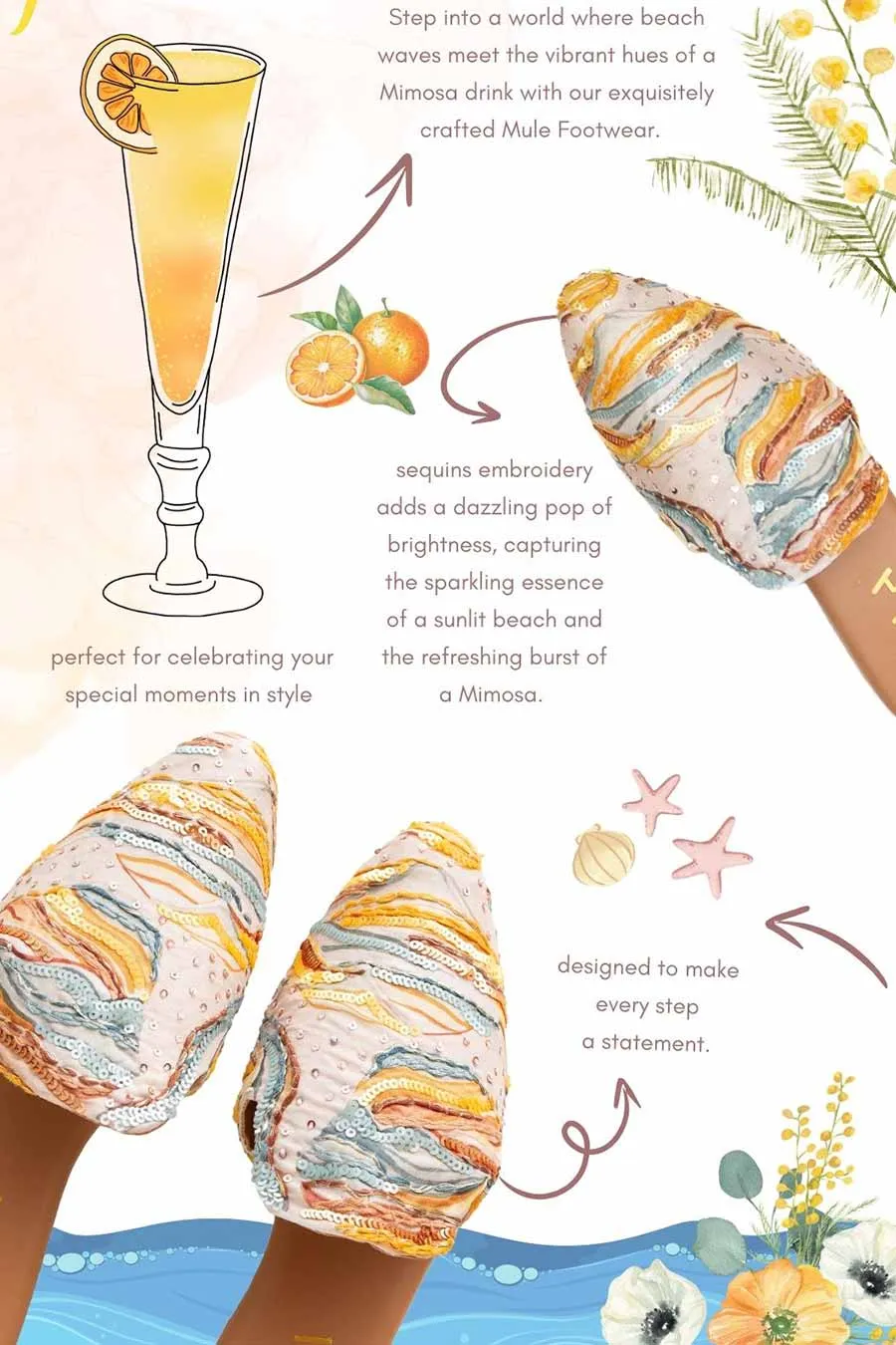 Multicolour Mimosa Wave Embellished Mules